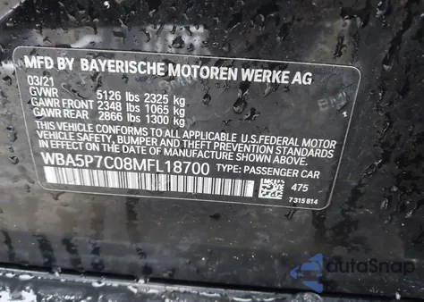 2021 BMW 330E из США, поврежденный, VIN WBA5P7C08MFL18700